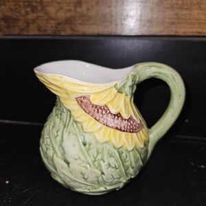 Sunflower Ceramic Pitcher with Green and Yellow Design